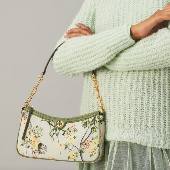 NWT Tory Burch 86558 T Monogram Brocade Shoulder Bag Crossbody in Winter Sage - Picture 2 of 10